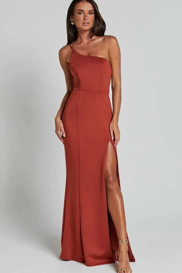 No Ones Fault Midi Dress 8211 One Shoulder Thigh Split Dress In Rust Women Showpo Curve Clothes No Ones Fault Midi Dress 8211 One Shoulder Thigh Split Dress In Rust Women Showpo Curve Clothes