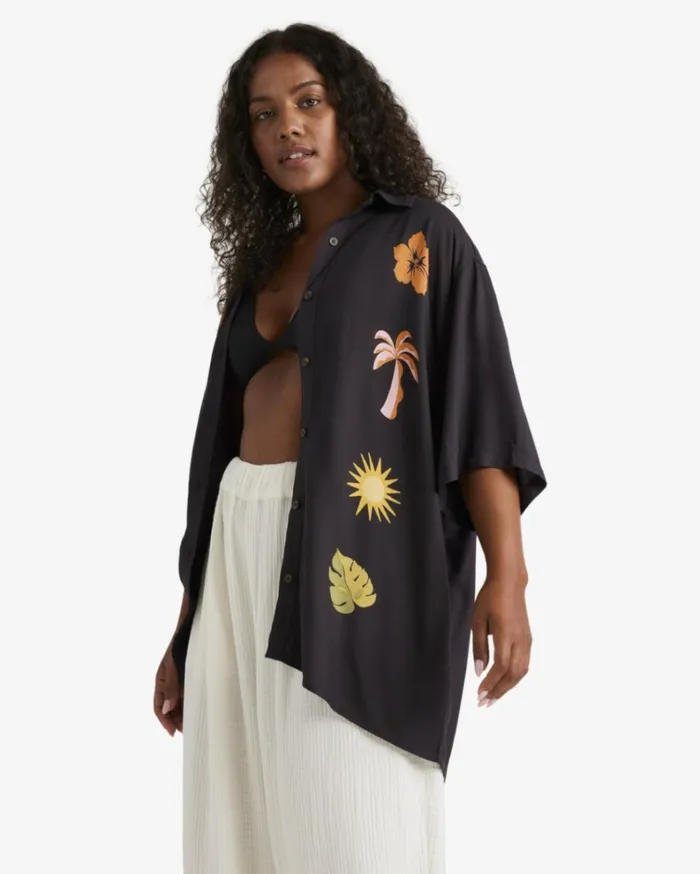 On Vacation Woven Shirt Black Sands Women Billabong Tops