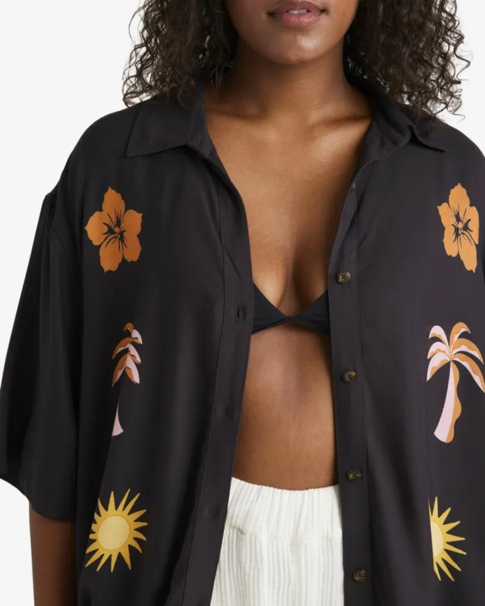 On Vacation Woven Shirt Black Sands Women Billabong Tops