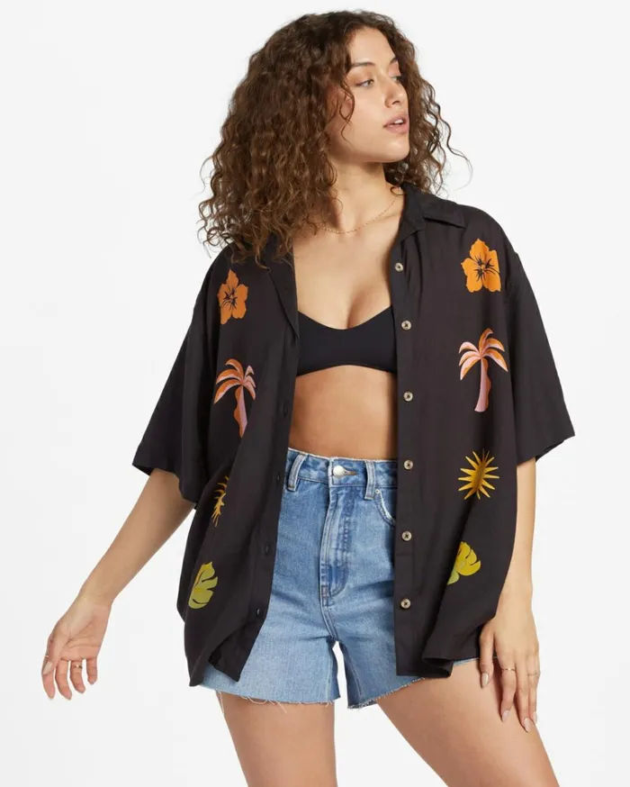 On Vacation Woven Shirt Black Sands Women Billabong Tops