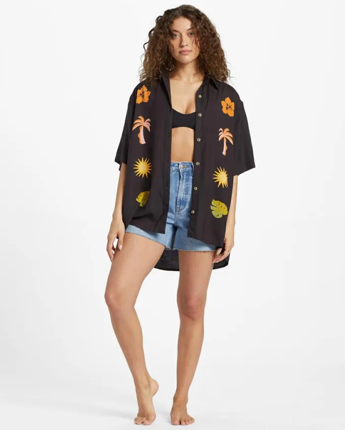 On Vacation Woven Shirt Black Sands Women Billabong Tops