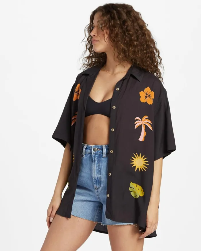 On Vacation Woven Shirt Black Sands Women Billabong Tops