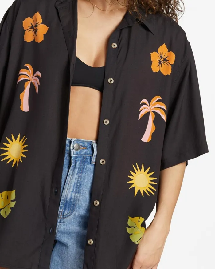 On Vacation Woven Shirt Black Sands Women Billabong Tops