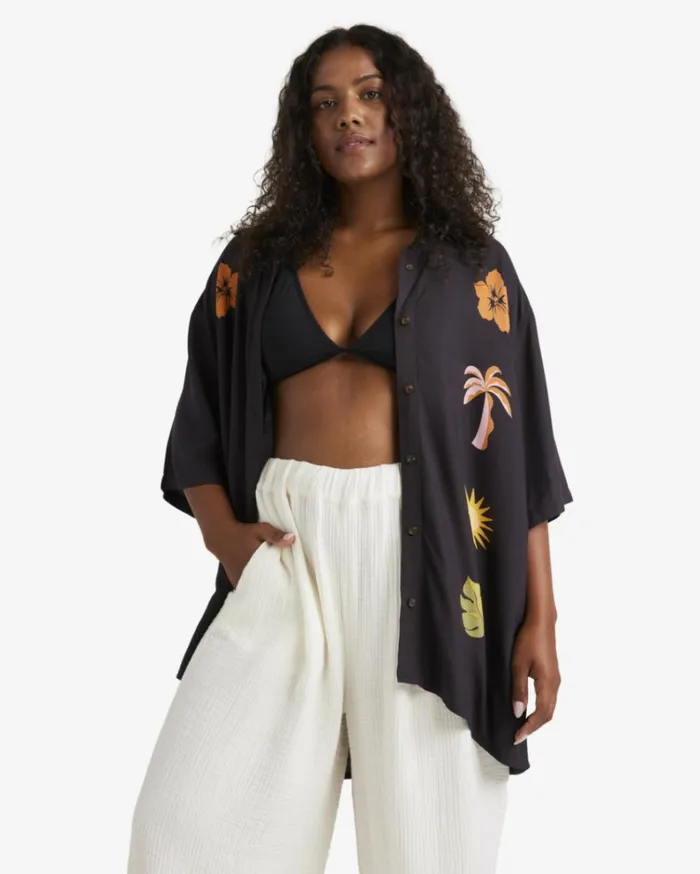 On Vacation Woven Shirt Black Sands Women Billabong Tops