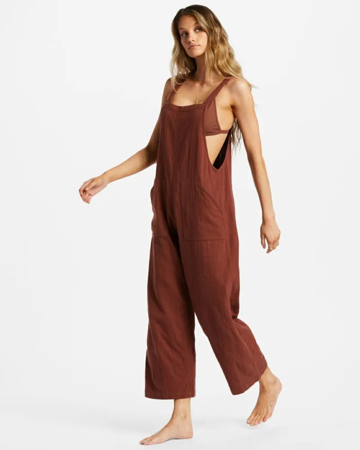 Pacific Time Strappy Jumpsuit Mocha Women Billabong Rompers and Jumpsuits
