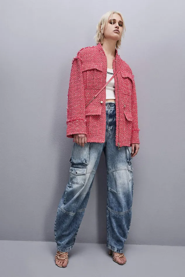 Patrizia Pepe Cotton Blend Over Parka Red Hybrid Rose Tweed Apparel Jackets