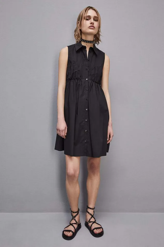 Patrizia Pepe Cotton Chemisier Mini Dress Black Nero Apparel Mini