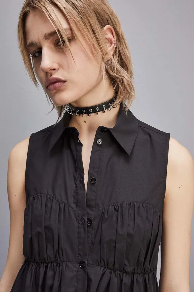 Patrizia Pepe Cotton Chemisier Mini Dress Black Nero Apparel Mini