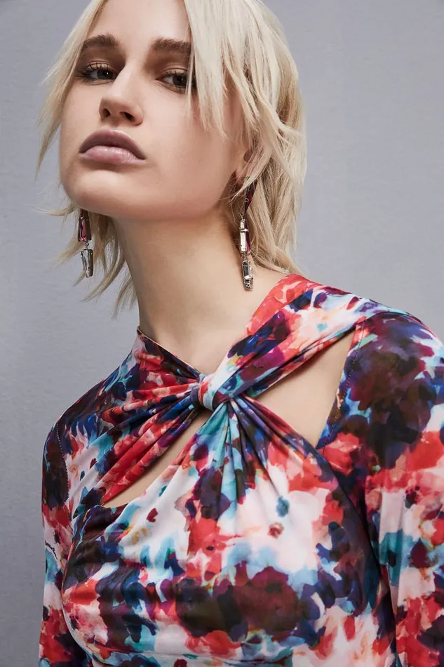 Patrizia Pepe Draped Jersey Dress Hybrid Flower Print Apparel Mini