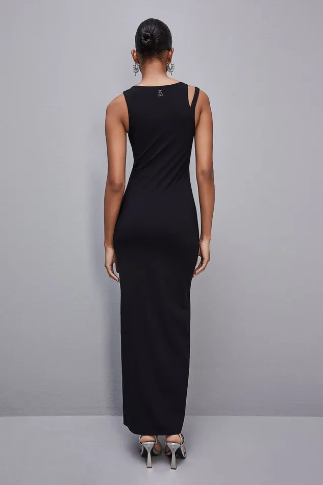 Patrizia Pepe Essential Technical Jersey Vneck Dress Black Nero Apparel Long