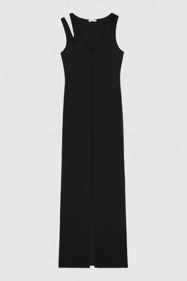 Patrizia Pepe Essential Technical Jersey Vneck Dress Black Nero Apparel Long