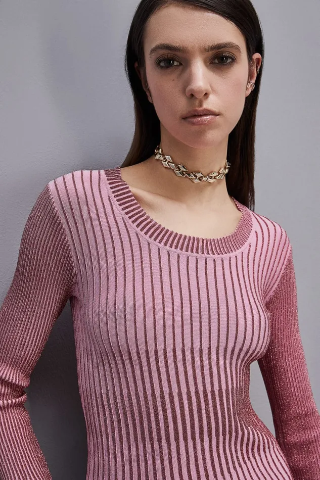 Patrizia Pepe Lurex Midi Dress Pink Pink Lurex Apparel Midi