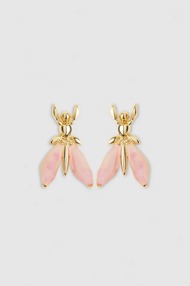 Patrizia Pepe Precious Fly Earrings With Stones Pink Fresh Rose Accessories