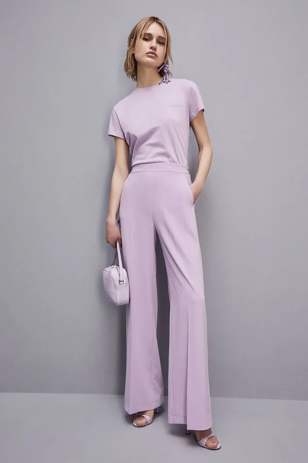 Patrizia Pepe Shortsleeved Tshirt With Logo In Organic Cotton Purple Iris Lilac Apparel TShirts Patrizia Pepe Shortsleeved Tshirt With Logo In Organic Cotton Purple Iris Lilac Apparel TShirts