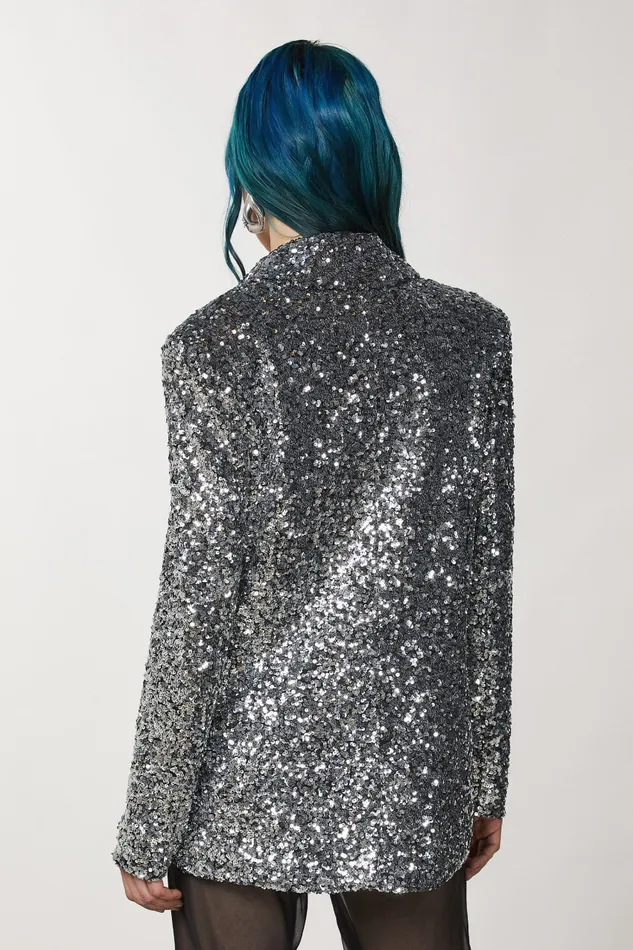 Patrizia Pepe Silver Twobutton Jacket With Sequins Silver Sequins Apparel Blazers
