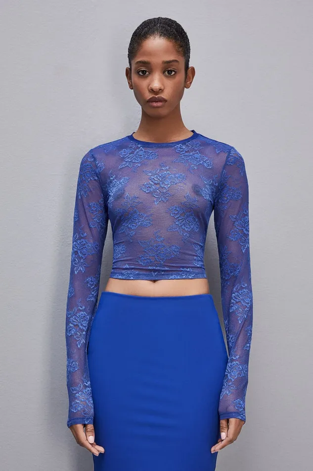 Patrizia Pepe Stretch Lace Jersey Top Light Blue Blue Wave Apparel Tops