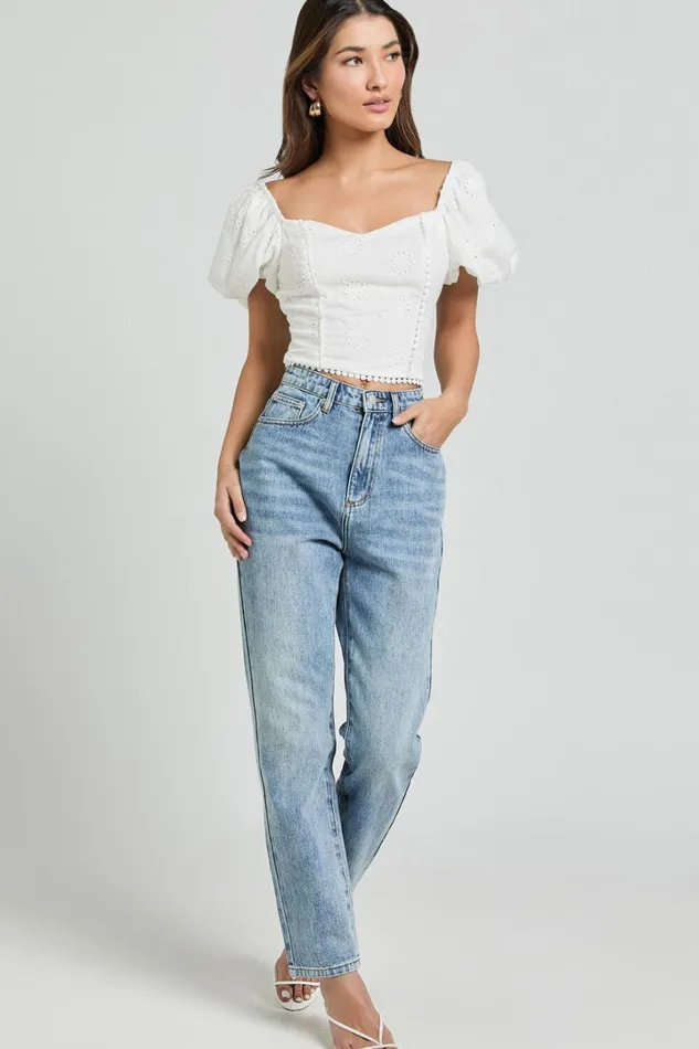 Pixie Top 8211 Sweetheart Puff Sleeve Embroidery Top In White Women Showpo Conscious