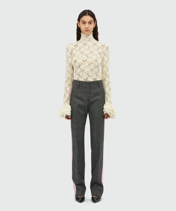 Prince Of Wales Wool Trousers With Pink Zip Women MSGM Pants And Shorts