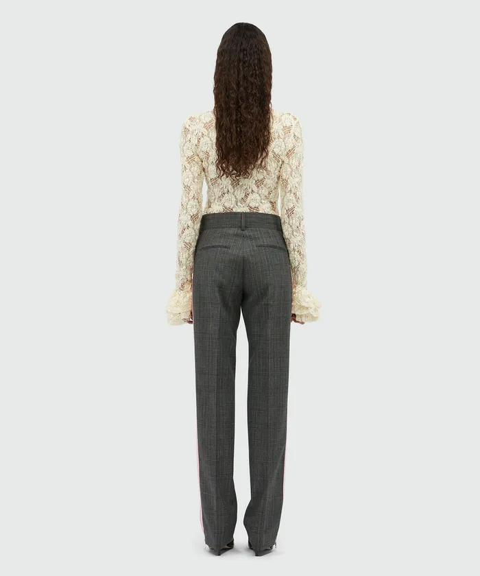 Prince Of Wales Wool Trousers With Pink Zip Women MSGM Pants And Shorts