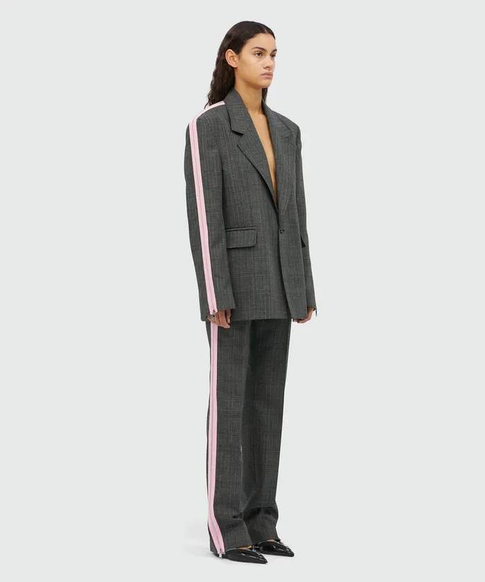 Prince Of Wales Wool Trousers With Pink Zip Women MSGM Pants And Shorts