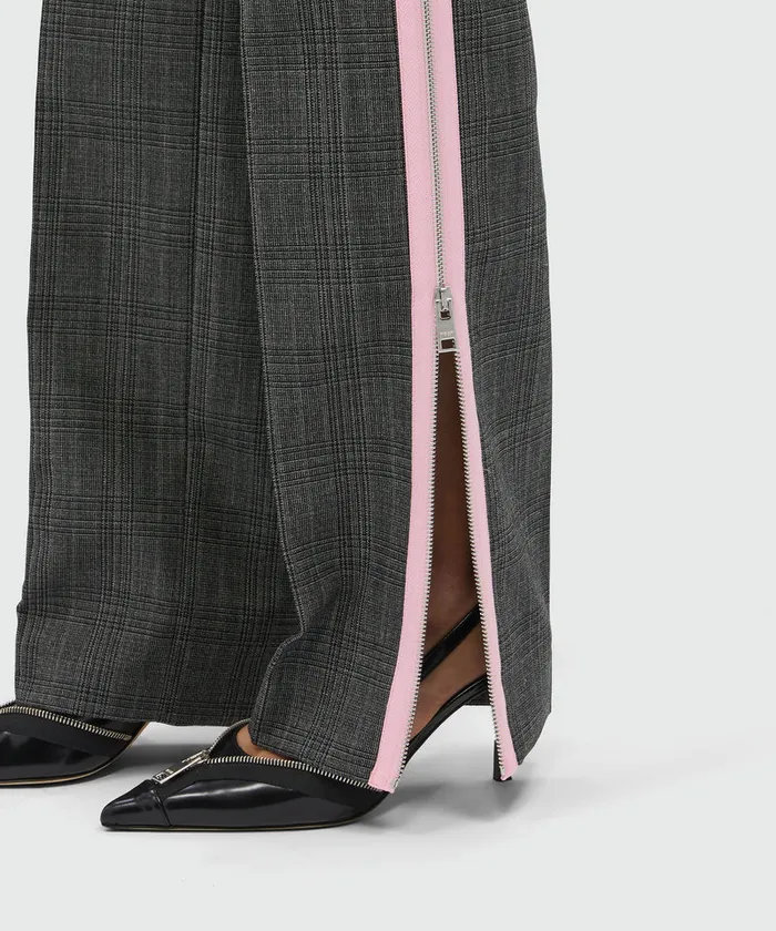 Prince Of Wales Wool Trousers With Pink Zip Women MSGM Pants And Shorts