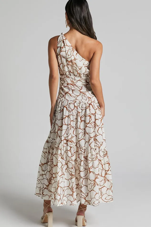 Raiden Midi Dress 8211 Asymmetric One Shoulder Tiered Dress In White Floral Women Showpo Dresses