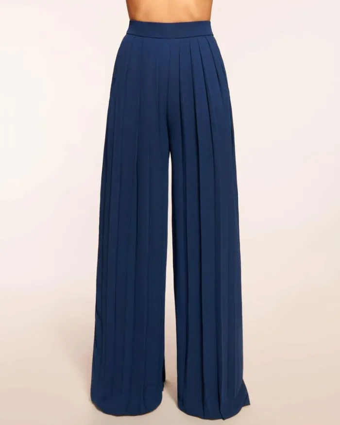 Ramy Brook Bottoms Women Hal Pleated Wide Leg Pant Spring Navy