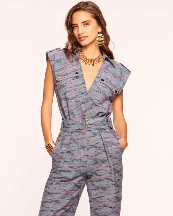 Ramy Brook Jumpsuits Women Aviana Utilitarian Belted Jumpsuit Indigo Ikat