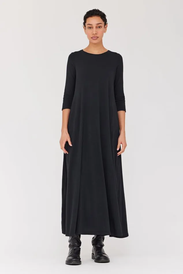 Raquel Allegra Black Classic Jersey Drama Maxi Dress Women Dresses