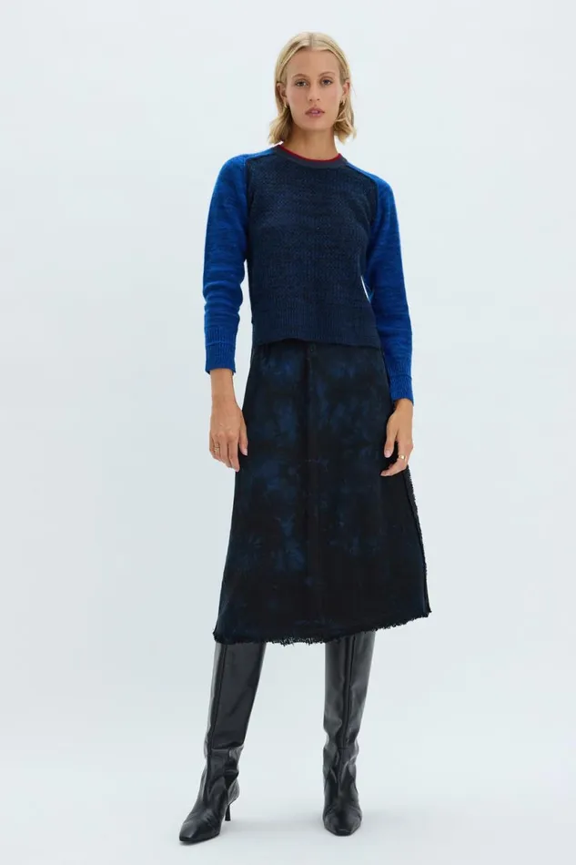 Raquel Allegra Dark Indigo Denim Aurora Skirt Women Tops