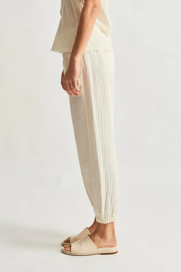 Raquel Allegra Gauze Dirty White Cameroon Pant Women Bottoms
