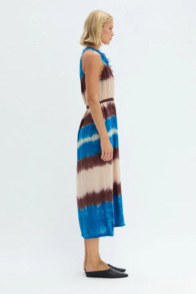 Raquel Allegra Lapis Multi Dual Gauze Halter Dress Women Dresses