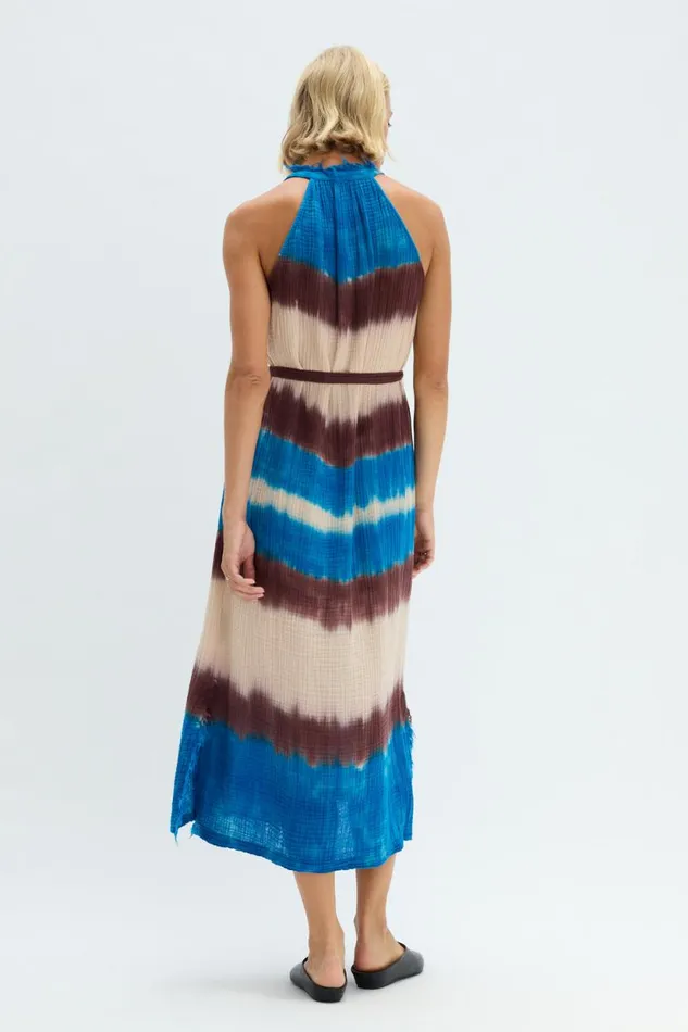 Raquel Allegra Lapis Multi Dual Gauze Halter Dress Women Dresses