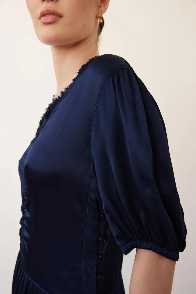 Raquel Allegra Pebble Satin Midnight Lagos Midi Dress Women Dresses