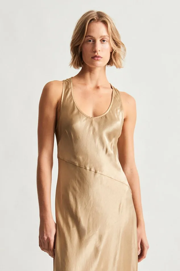 Raquel Allegra Pebble Satin Sand Valentina Midi Dress Women Dresses