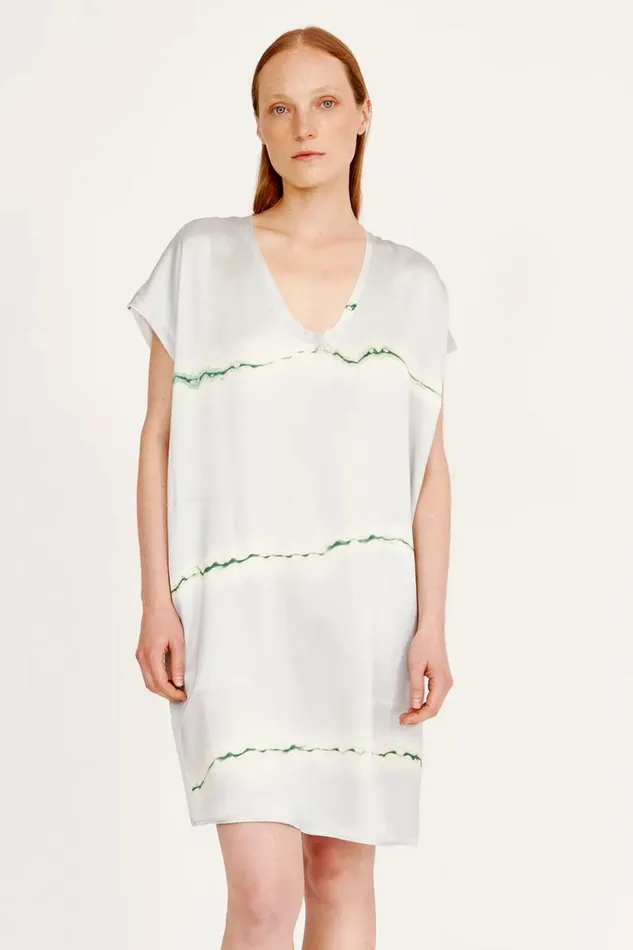 Raquel Allegra Silk Print Ice Blue And Jade Flores Dress Women Dresses