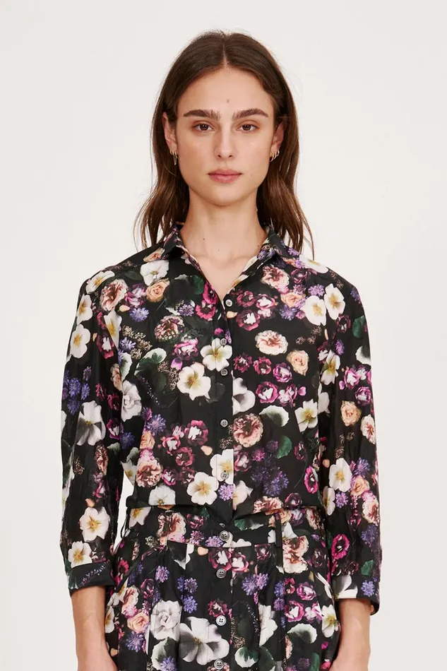 Raquel Allegra Silk Voile Black Floral Rodeo Blouse Women Tops