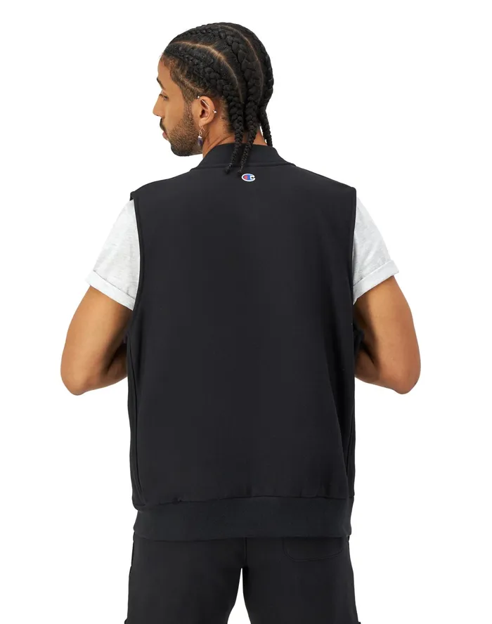 Reverse Weave Vest Script Logo Black Men Champion Jackets