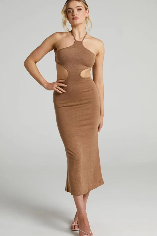 Saskia Midi Dress 8211 Side Cut Out Dress In Chocolate Women Showpo Dresses