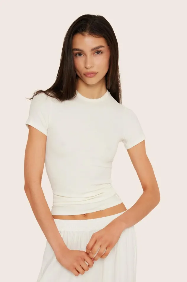 SET ACTIVE Tops Tanks Tees RIBBED MODAL BODY TEE 8211 BLANC 8211 Women