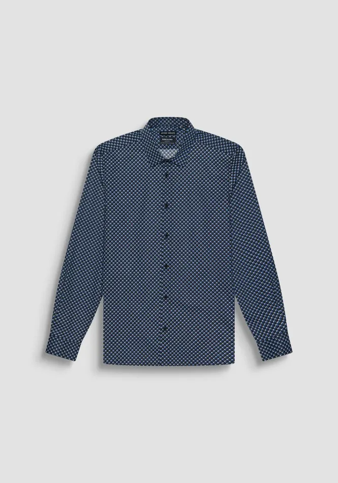 Shirts Men Antony Morato Regular Fit 034Barcelona034 Straight Cut Shirt In Micro Patterned Cotton Worker Avio