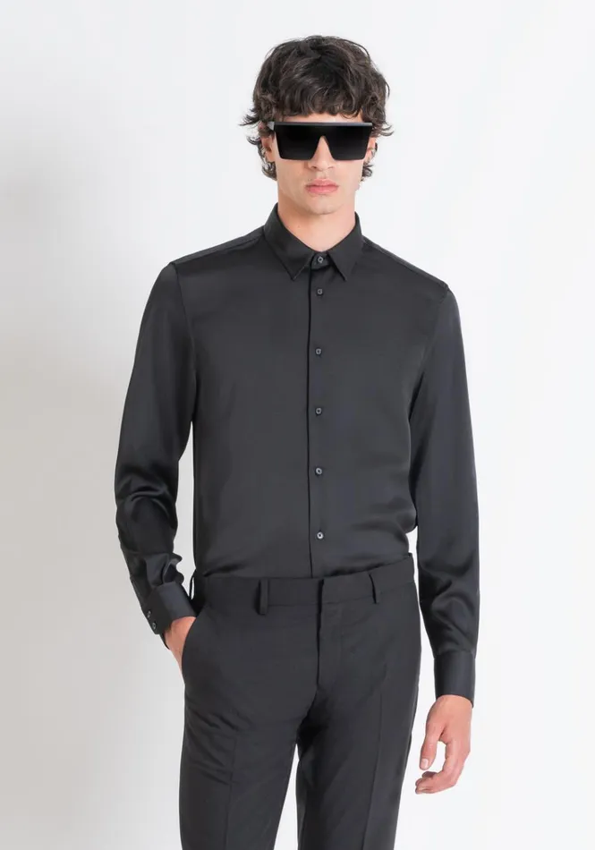 Shirts Men Antony Morato Regular Fit 034Napoli034 Shirt In SoftHand Satin Black