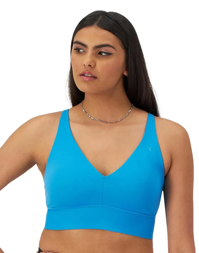 Soft Touch Longline Strappy Sports Bra C Logo New Palatinate Blue Women Champion Sports Bras and Bralettes
