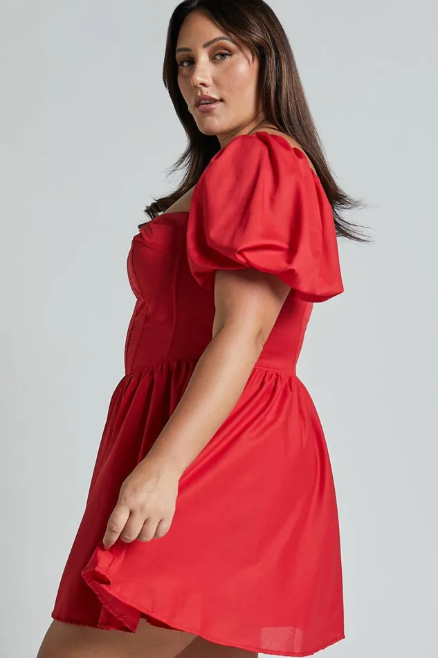 Souza Mini Dress 8211 Fit And Flare Puff Sleeve Corset Dress In Red Women Showpo Curve Clothes