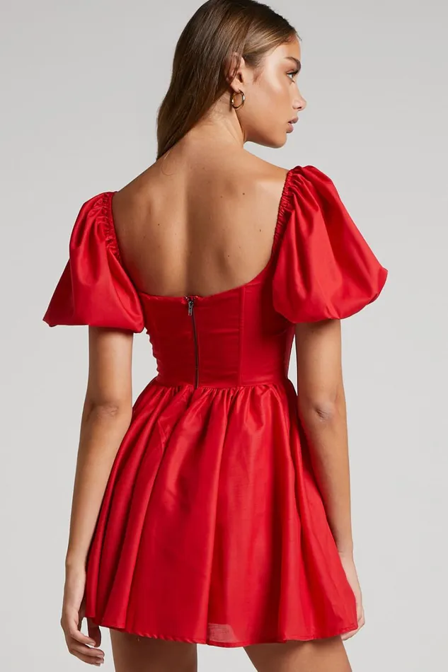 Souza Mini Dress 8211 Fit And Flare Puff Sleeve Corset Dress In Red Women Showpo Curve Clothes
