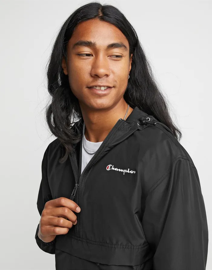 Stadium Packable Jacket Script Logo Black MenWomen Champion Jackets