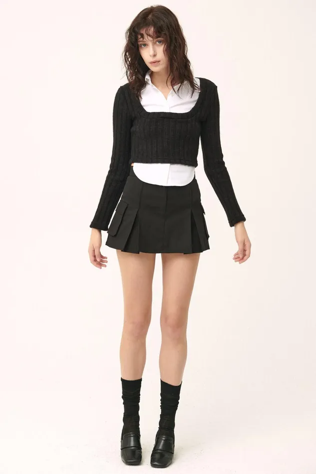 Storets Amelia Shirt Inset Crop Top Women Crop Tops Storets Amelia Shirt Inset Crop Top Women Crop Tops