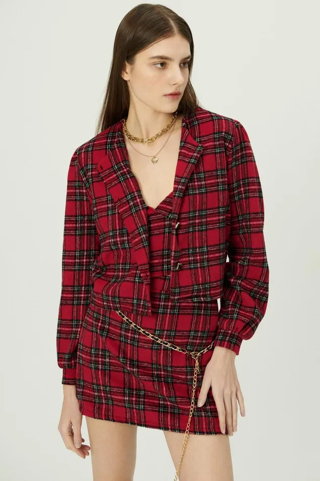 Storets Jasper Collarless Jacket In Plaid Women Jackets and Coats