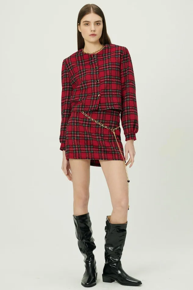 Storets Jasper Collarless Jacket In Plaid Women Jackets and Coats