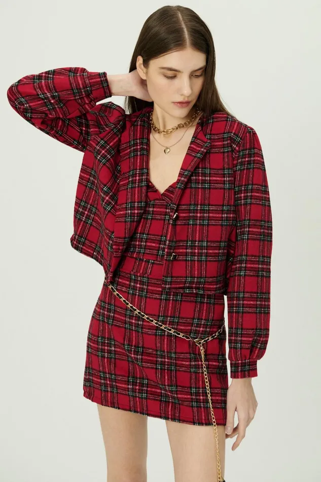 Storets Jasper Collarless Jacket In Plaid Women Jackets and Coats